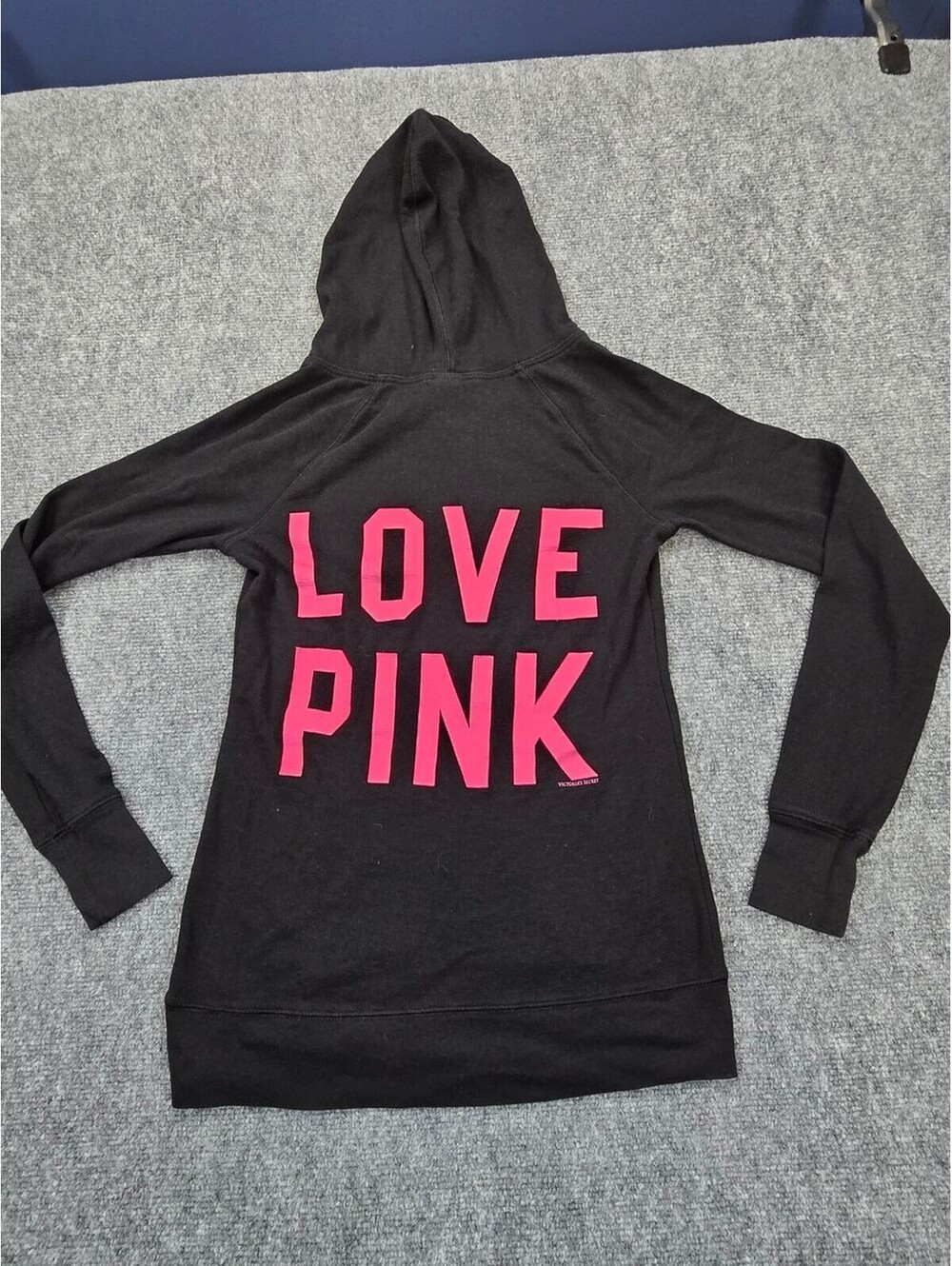 Victoria's Secret PINK Love Pink Hoodie Womens S Black Pullover Y2K Logo